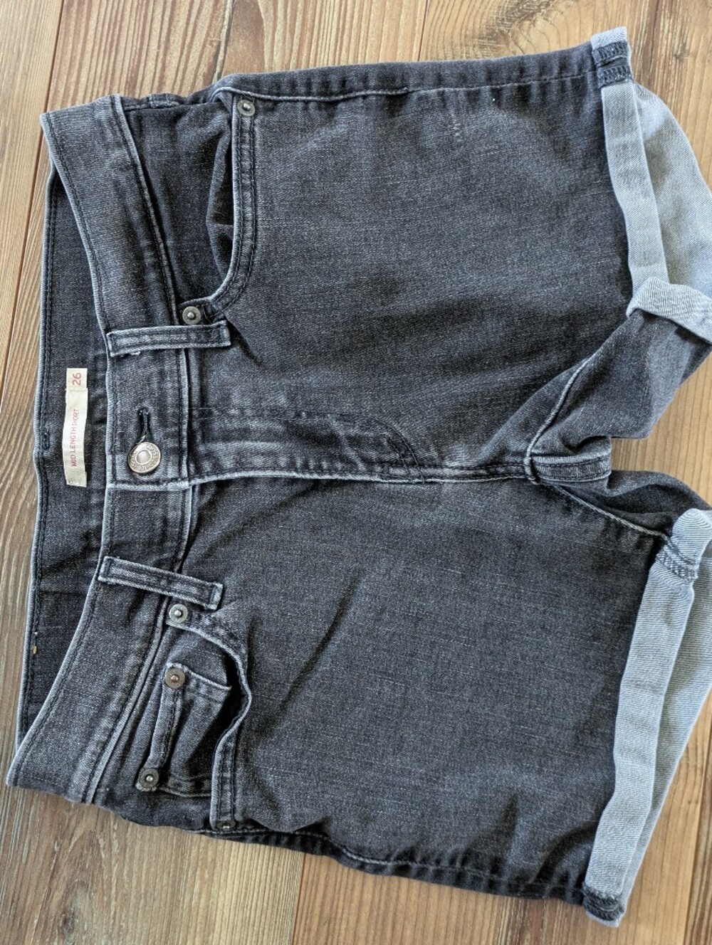 Levi's Mid Length Black Denim Jean Shorts 26
